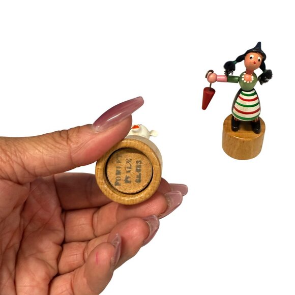 Vintage Wooden Push Puppets - Sheep & Girl Figurines Made in Italy - Picture 3 of 5